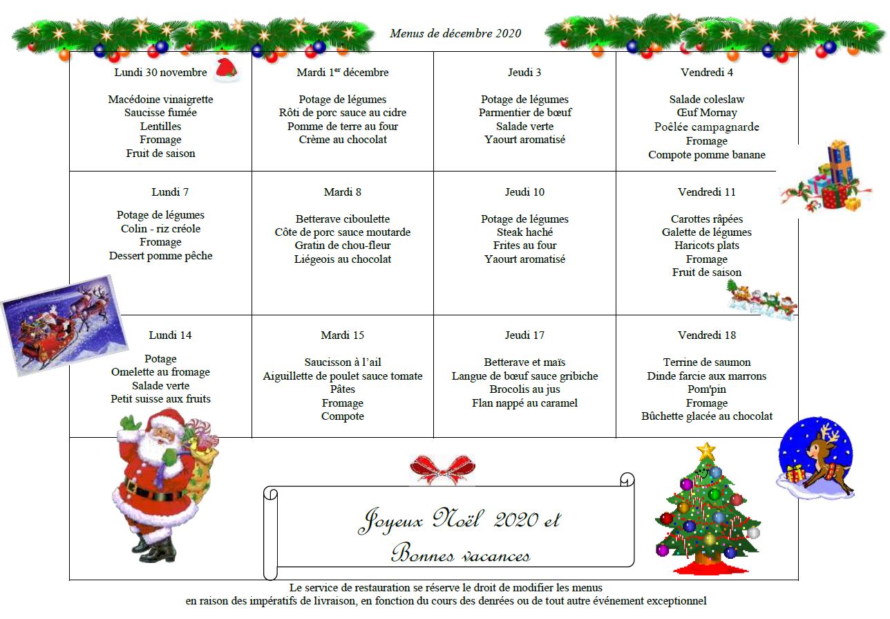 Menus décembre 2020